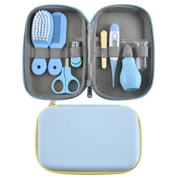 Baby Care EVA Bag Eight-piece Set Baby Nasal Aspirator Nail Scissors Cartoon Set Daily Cleaning Supplies Care Bag 6