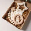 New born baby gift set silicone star teether wooden rattle Photography props 6
