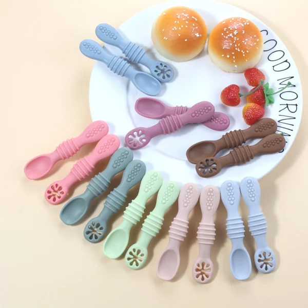 Silicone Baby Sucker Silicone Dining Plate Rice Spoon Set Cute Cartoon Children Dishes Smile Face Baby Tableware Retro Kid Bowl 2