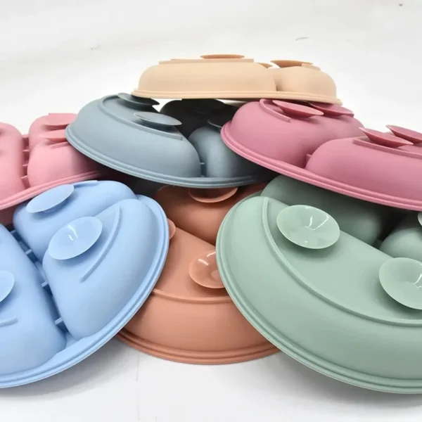 Silicone Baby Sucker Silicone Dining Plate Rice Spoon Set Cute Cartoon Children Dishes Smile Face Baby Tableware Retro Kid Bowl 4