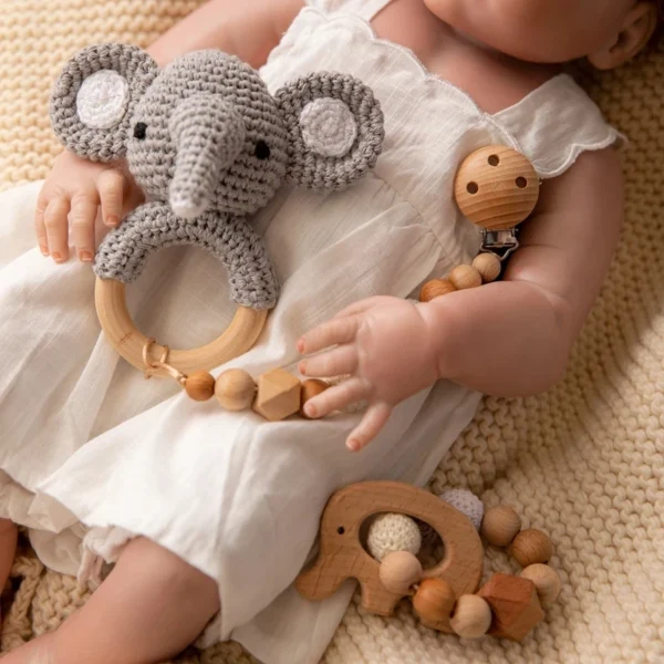 1set Baby Rattle Wooden Crochet Elephant Bells Music Teething Bracelet Pacifier Dummy Clips Gym Play Rodent Baby Products Toy 4 1set Baby Rattle Wooden Crochet Elephant Bells Music Teething Bracelet Pacifier Dummy Clips Gym Play Rodent Baby Products Toy 4