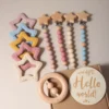 New born baby gift set silicone star teether wooden rattle Photography props 4