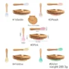 Bamboo Wooden Fox Dinner Plates Children Tableware Feeding Supplies Suction Spoon Fork BPA Free Silicone Infant Tableware Set 6