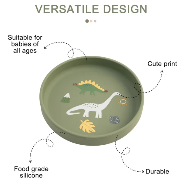 1PCS Dinosaur Silicone Baby Plate BPA Free Cartoon Food Tray For Toddlers Self Feeding Training 6M+ Easy Clean Tableware 4