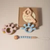 Baby bibs Gift Set With hand Teething Pacifier Chain wooden bear Rattle New Born Baby Teether Set 5 Baby bibs Gift Set With hand Teething Pacifier Chain wooden bear Rattle New Born Baby Teether Set 5