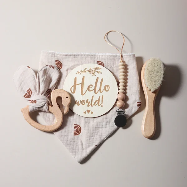 Baby bibs Gift Set With flamingo Teething Pacifier Chain Rattle wool brush New Born Baby Teether Set 5 Baby bibs Gift Set With flamingo Teething Pacifier Chain Rattle wool brush New Born Baby Teether Set 5