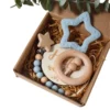 New born baby gift set silicone star teether wooden rattle Photography props 3