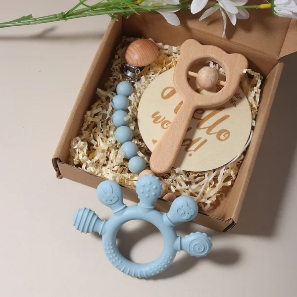 Baby bibs Gift Set With hand Teething Pacifier Chain wooden bear Rattle New Born Baby Teether Set 1 Baby bibs Gift Set With hand Teething Pacifier Chain wooden bear Rattle New Born Baby Teether Set 1