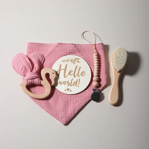 Baby bibs Gift Set With flamingo Teething Pacifier Chain Rattle wool brush New Born Baby Teether Set 4 Baby bibs Gift Set With flamingo Teething Pacifier Chain Rattle wool brush New Born Baby Teether Set 4